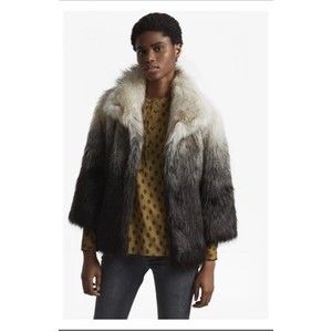 FRENCH CONNECTION Johanna Ombré Cream Gray Black Faux Fur Coat Oversized NWT